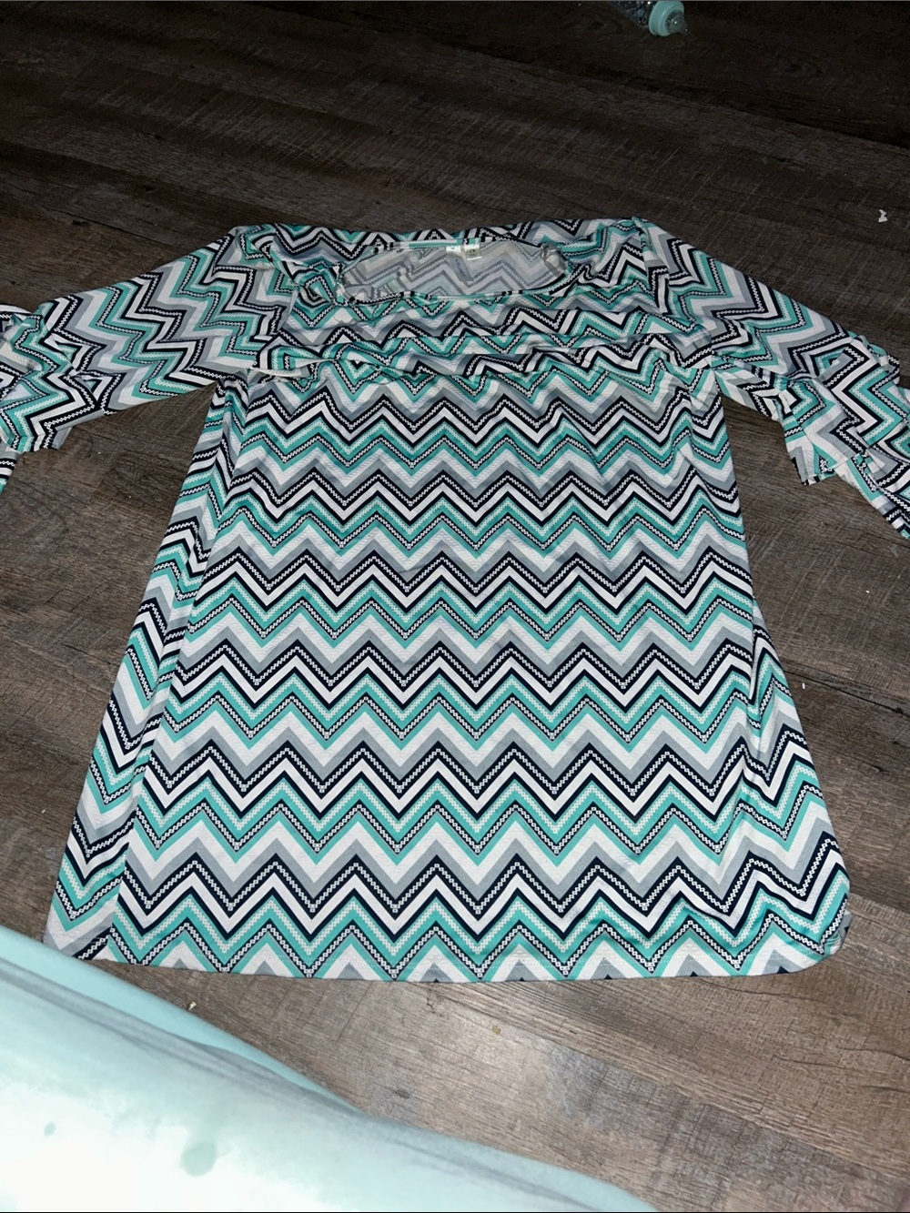Tacera Chevron Tunic Top in Teal, Black, White, and Gray